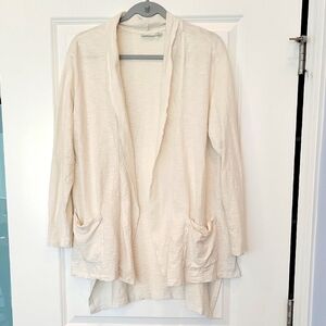 LOGO Lounge Boho Open Front Raw Hem Pockets Cardigan Textured Large NWOT